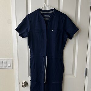 Fabletics Dark Blue Short Sleeve Scrub Jumpsuit